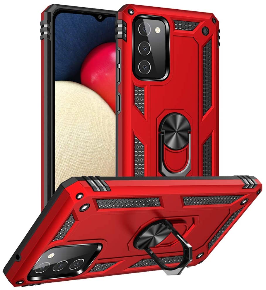 Tech Armor RING Stand Grip Case with Metal Plate for Samsung Galaxy A02S (Red)